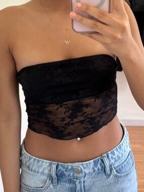 Black Floral Lace Sheer Tube Top